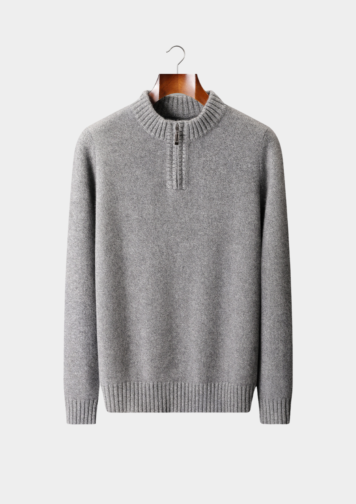 Pure Cashmere Light Gray Half Zip Sweater | Portovelli
