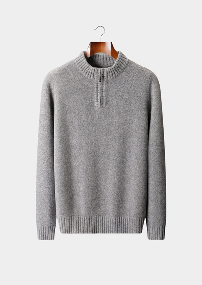 Pure Cashmere Light Gray Half Zip Sweater | Portovelli