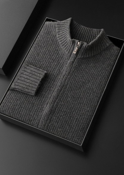 Pure Cashmere Dark Gray Ribbed Zip Cardigan | Portovelli