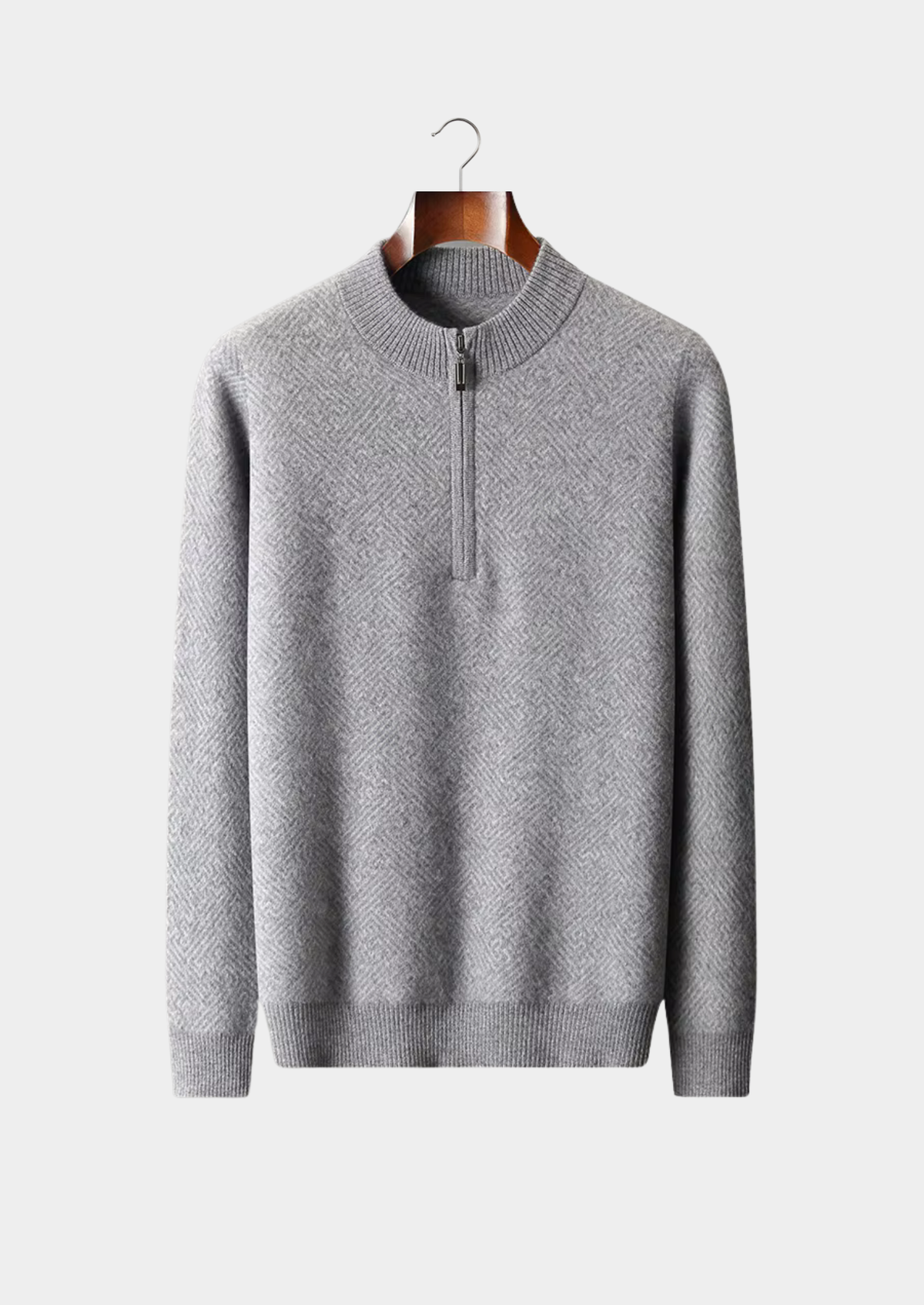 Premium Cashmere Patterned Half-Zip Sweater | Portovelli