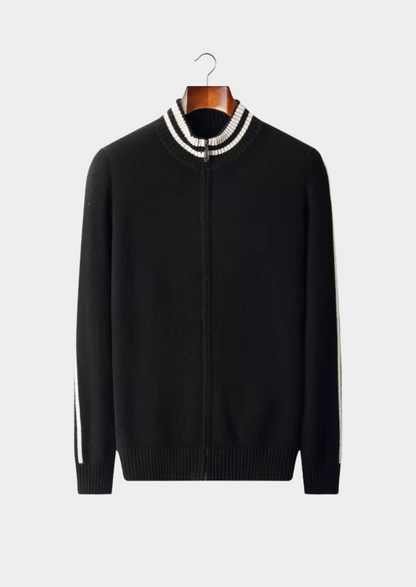 Pure Extra-Fine Merino Wool Two Tone Zip Cardigan | Portovelli