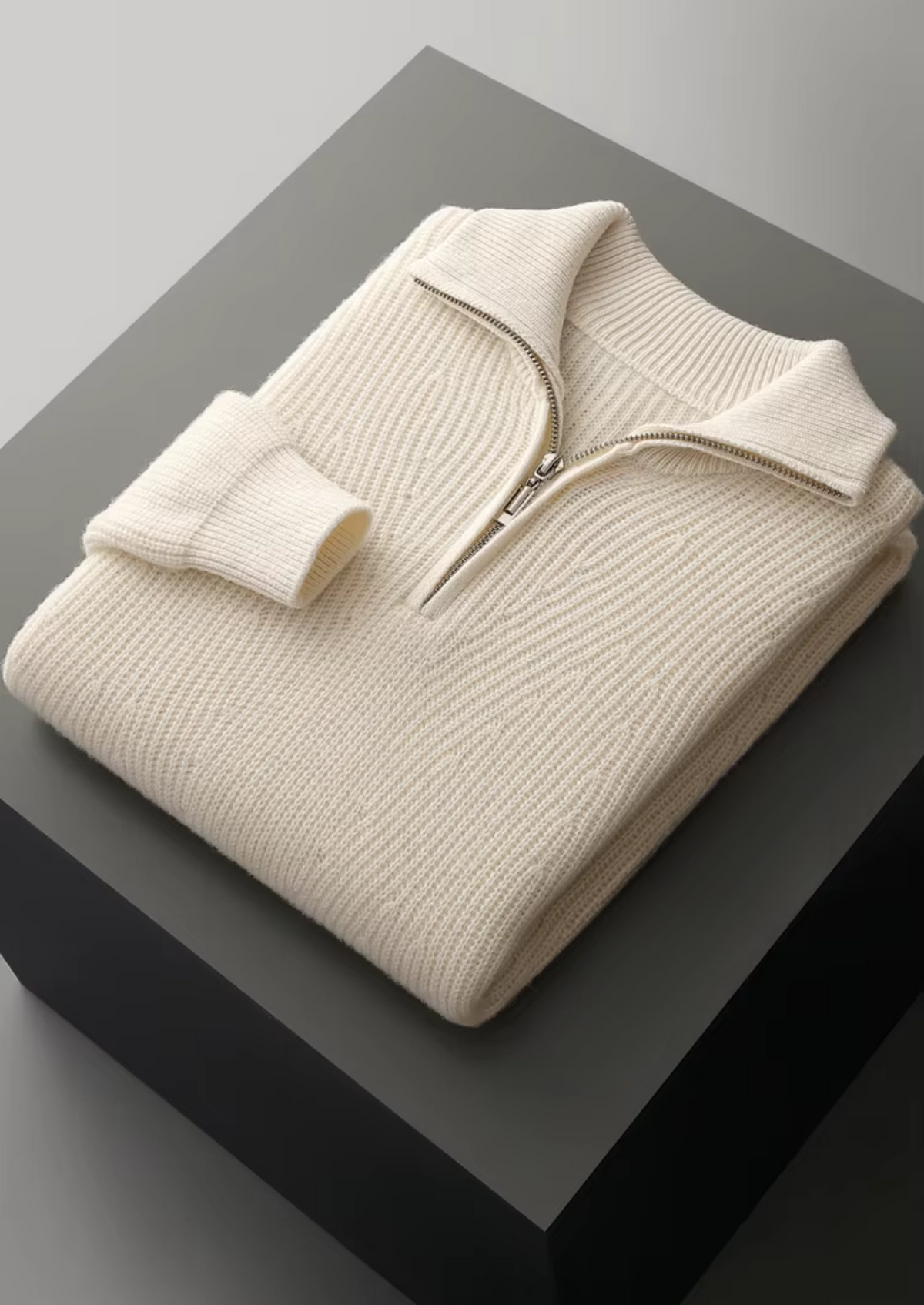 Pure Extra-Fine Merino Wool Ribbed Half-Zip | Portovelli