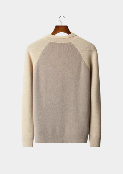 Pure Extra-Fine Merino Wool Two Tone Zipper Sweater Polo | Portovelli