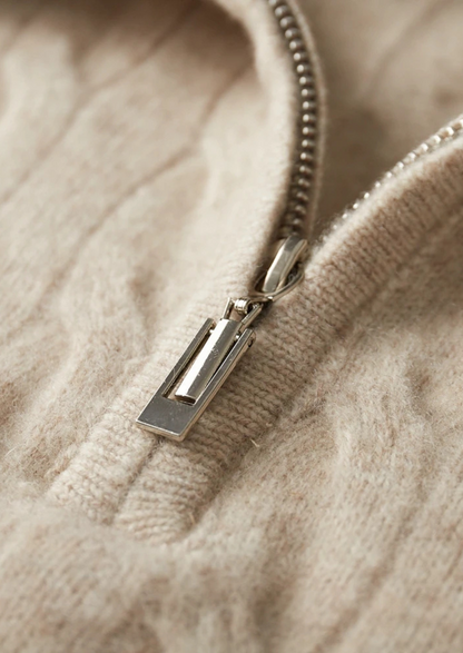 Pure Extra-Fine Merino Wool Cable Half Zip | Portovelli