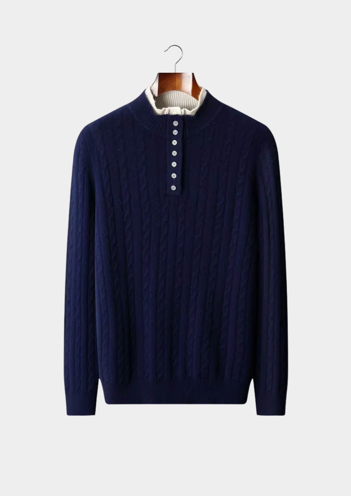 Pure Extra-Fine Merino Wool Cable Knit Henley Sweater | Portovelli