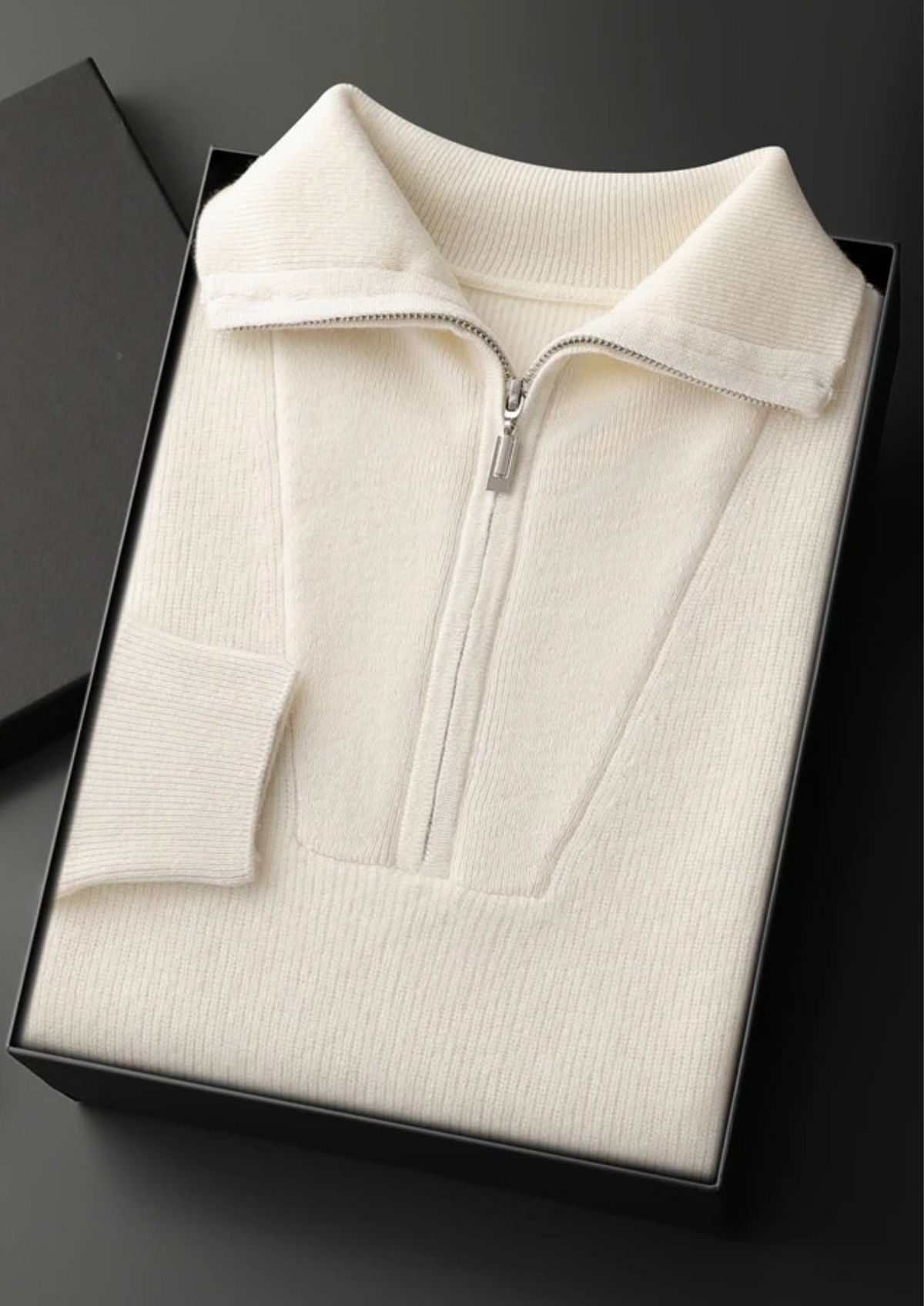 Premium Cashmere Ribbed Half-Zip Sweater | Portovelli