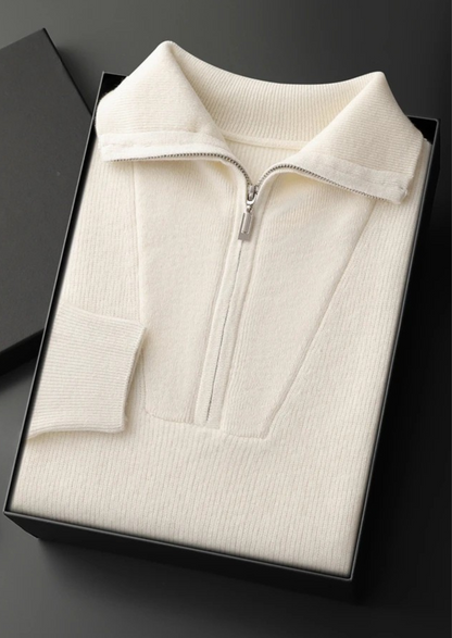 Premium Cashmere Ribbed Half-Zip Sweater | Portovelli