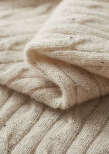 Pure Extra-Fine Merino Wool Nepped Cable Crewneck | Portovelli