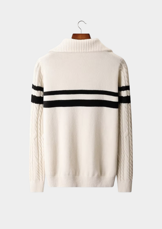 Pure Extra-Fine Merino Wool Striped Half-Zip Sweater | Portovelli