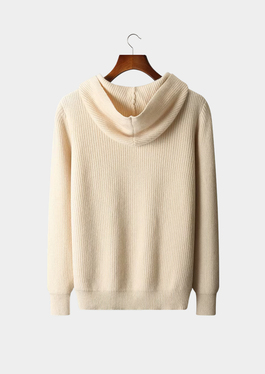 Pure Extra-Fine Merino Wool Half Zipper Hoodie | Portovelli