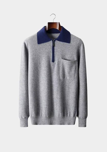 Premium Cashmere Two Tone Zipper Polo | Portovelli