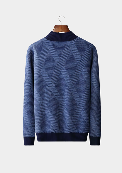 Pure Extra-Fine Merino Wool Two Tone Patterned Mockneck | Portovelli