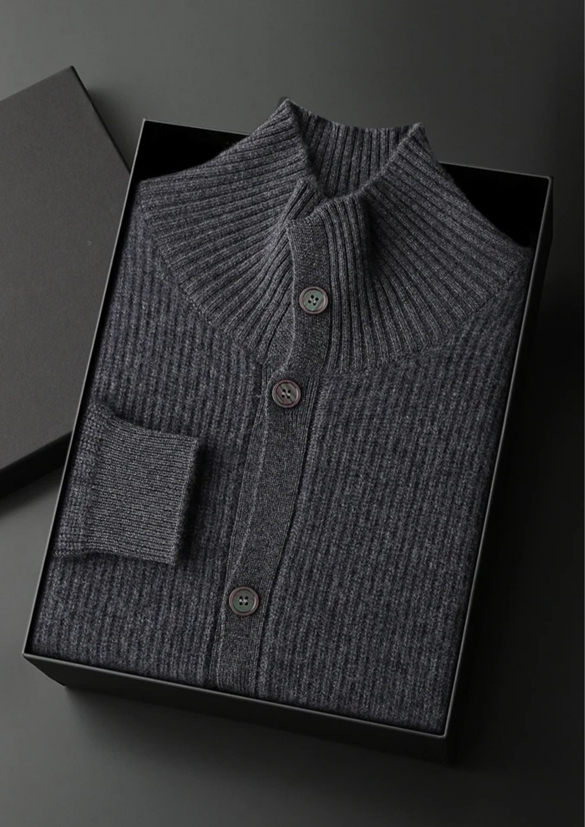 Premium Cashmere Ribbed High Collar Cardigan | Portovelli