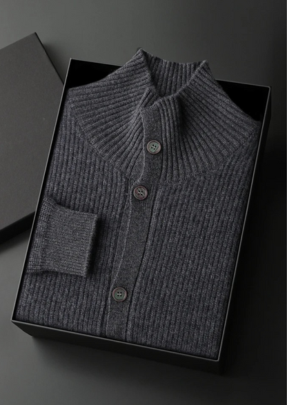 Premium Cashmere Ribbed High Collar Cardigan | Portovelli