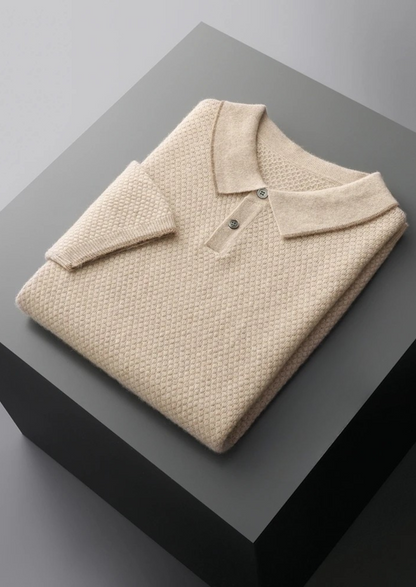 Premium Cashmere Ivory Two-Tone Polo | Portovelli