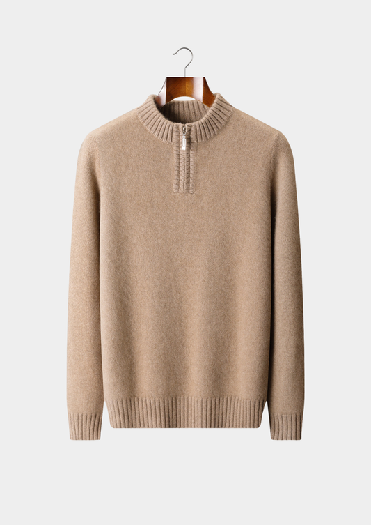 Pure Cashmere Light Beige Half Zip Sweater | Portovelli
