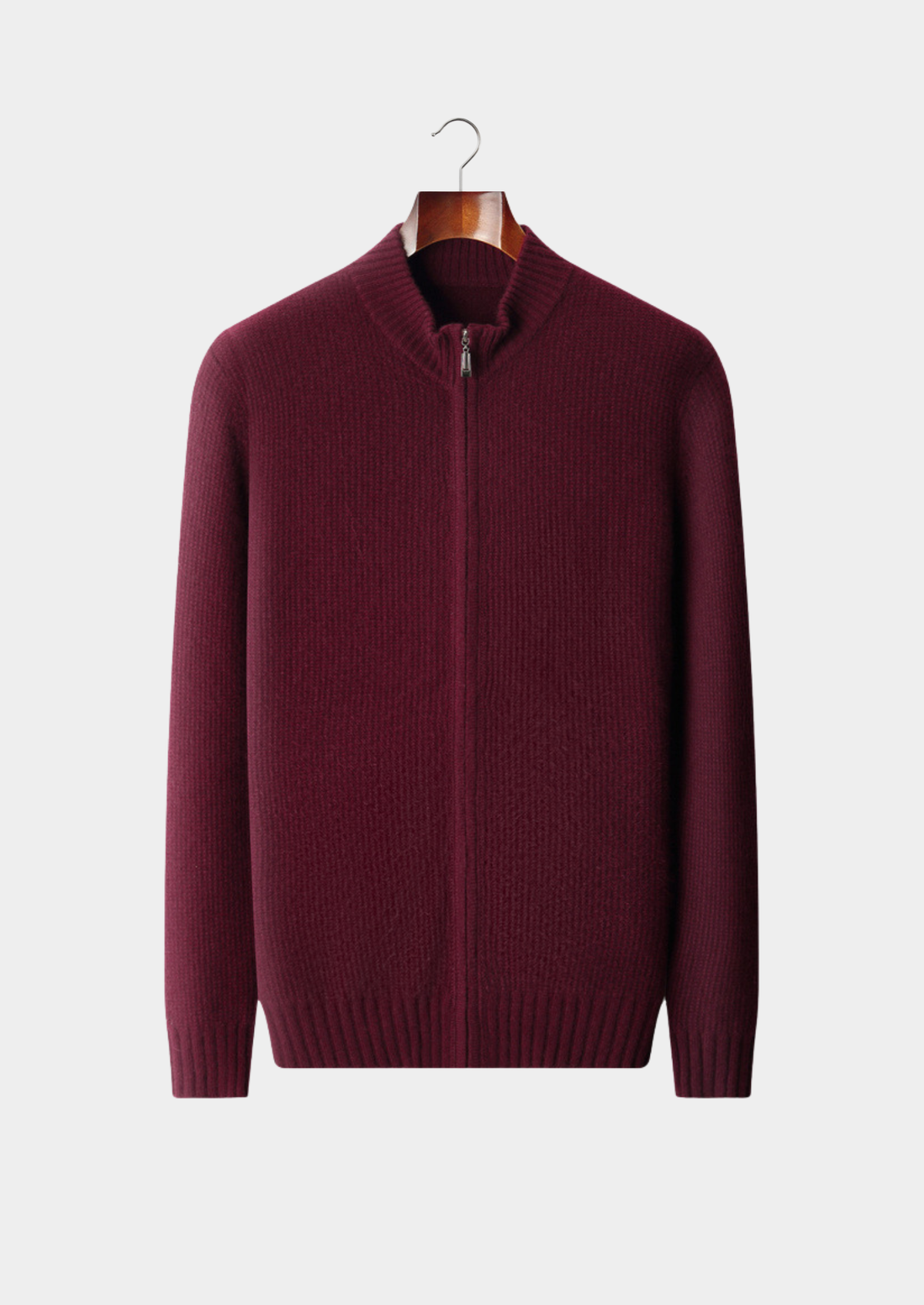 Pure Cashmere Burgundy Ribbed Zip Cardigan | Portovelli
