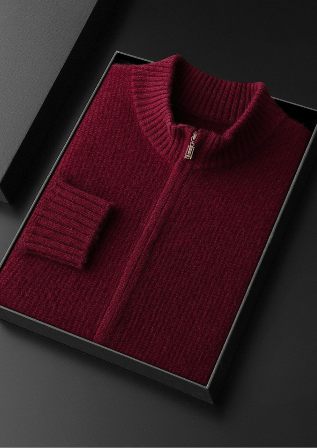 Pure Cashmere Burgundy Ribbed Zip Cardigan | Portovelli