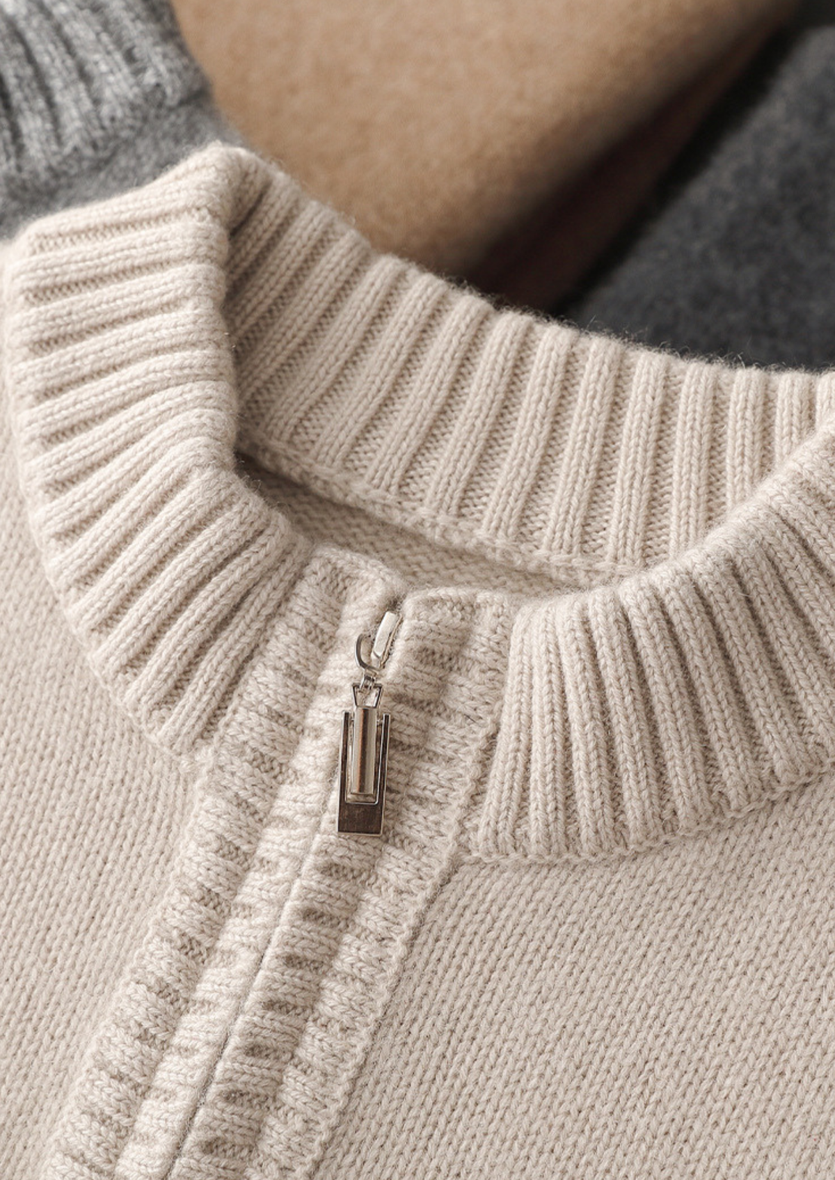 Pure Cashmere Off White Half Zip Sweater | Portovelli