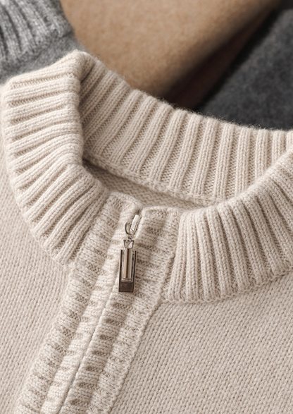 Pure Cashmere Off White Half Zip Sweater | Portovelli