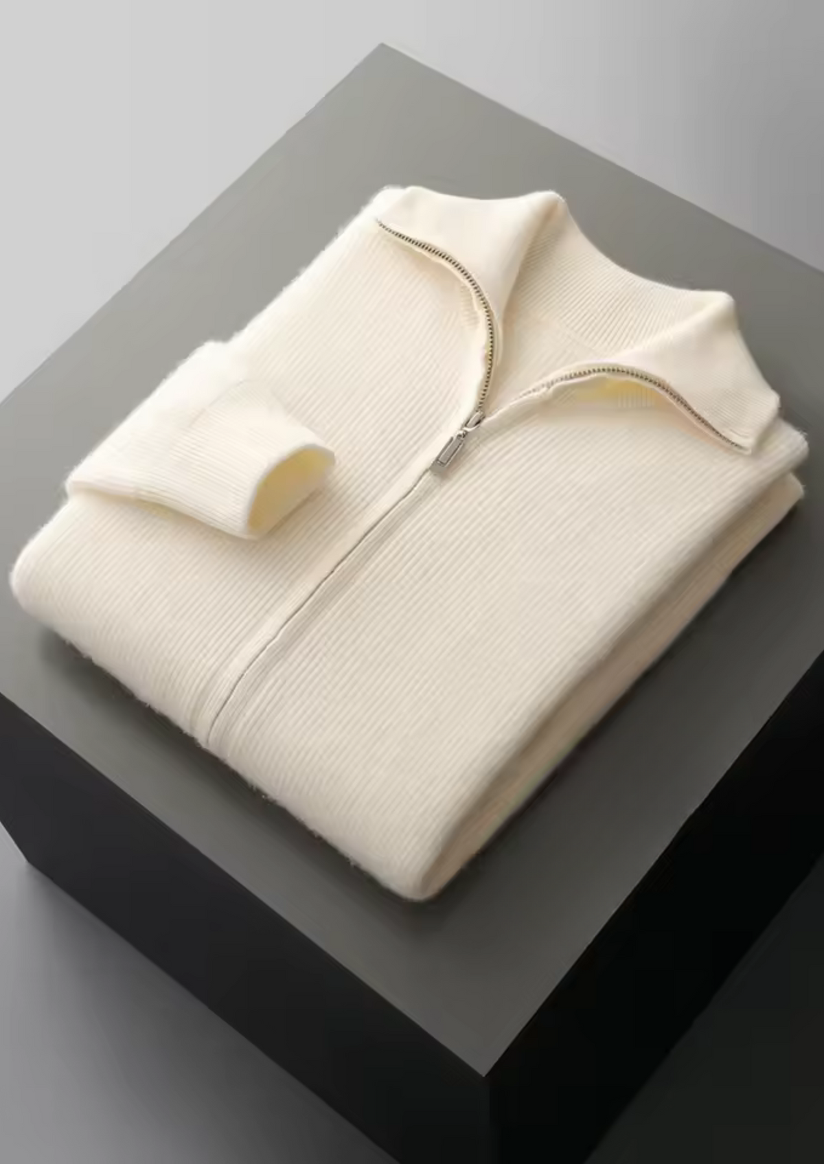 Pure Extra-Fine Merino Wool Ribbed Zipper Cardigan | Portovelli