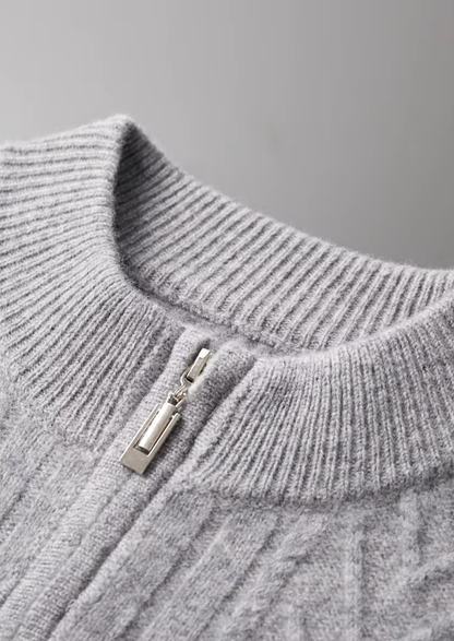 Pure Extra-Fine Merino Wool Patterned Zip Cardigan | Portovelli