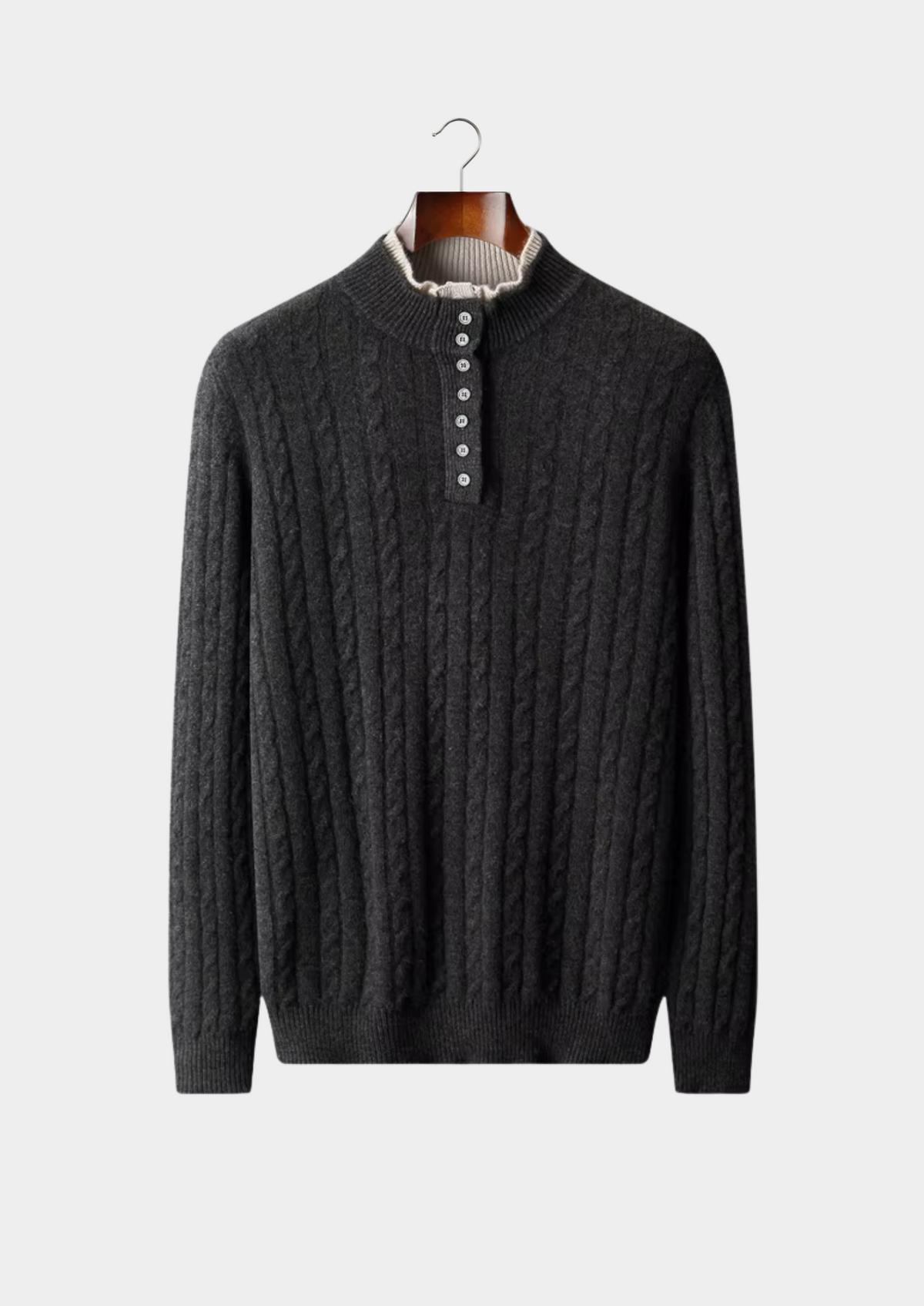 Pure Extra-Fine Merino Wool Cable Knit Henley Sweater | Portovelli