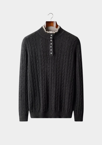 Pure Extra-Fine Merino Wool Cable Knit Henley Sweater | Portovelli