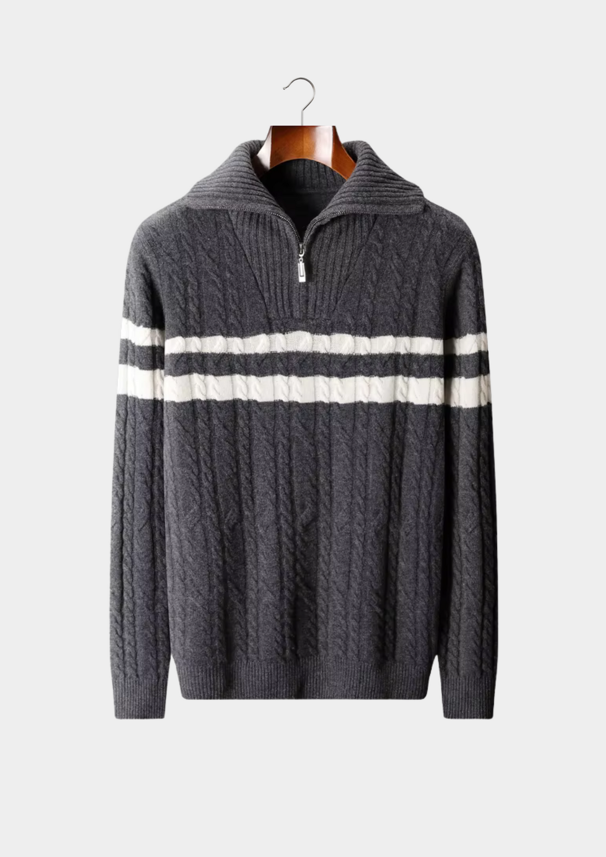 Pure Extra-Fine Merino Wool Striped Half-Zip Sweater | Portovelli