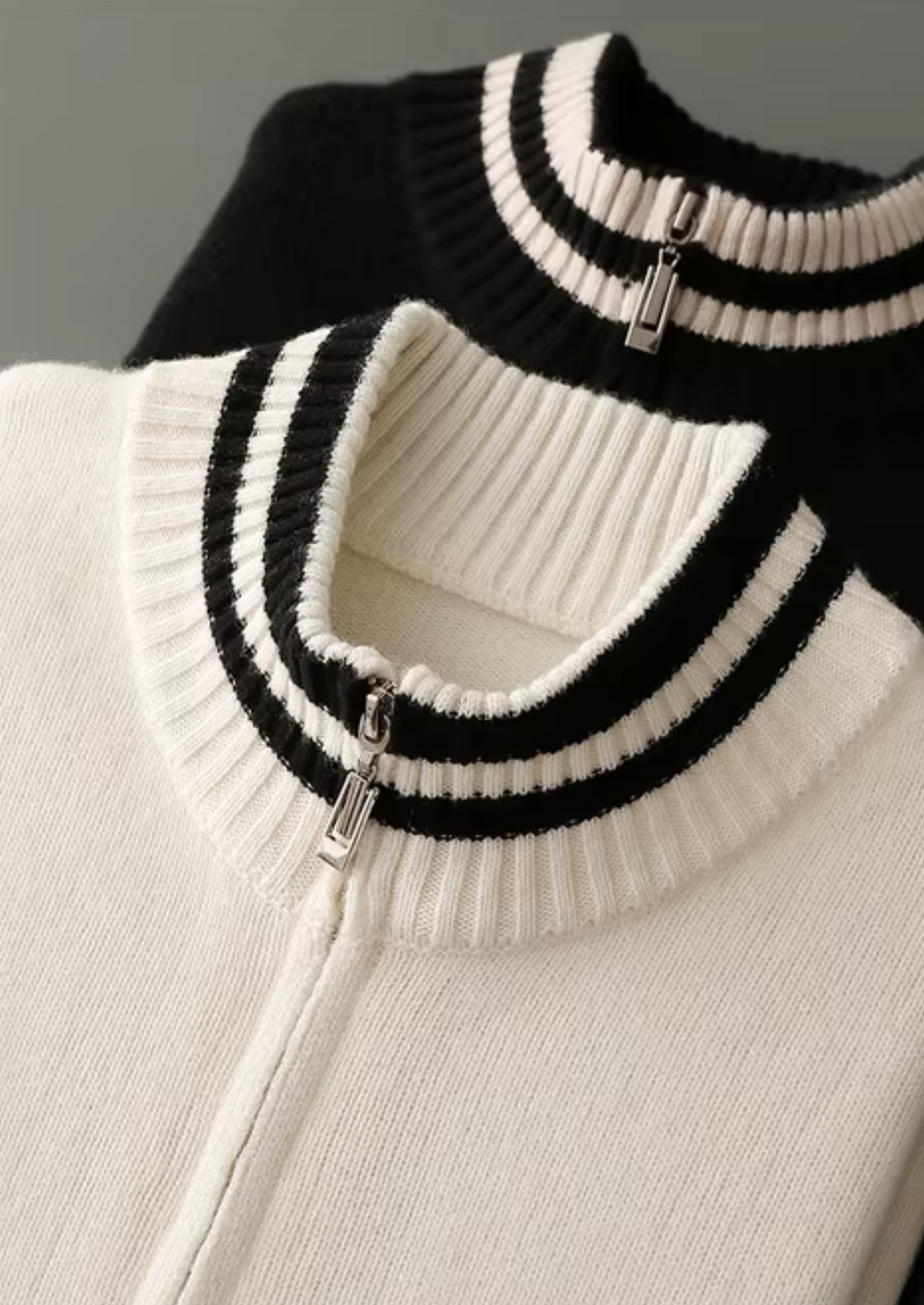 Pure Extra-Fine Merino Wool Two Tone Zip Cardigan | Portovelli