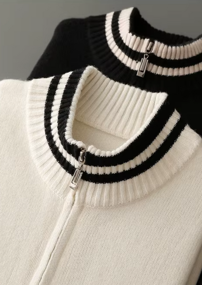 Pure Extra-Fine Merino Wool Two Tone Zip Cardigan | Portovelli