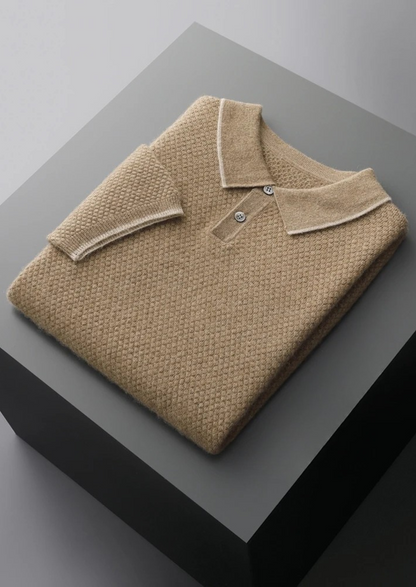Premium Cashmere Beige Two-Tone Polo | Portovelli