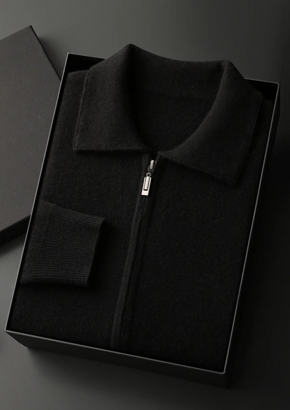 Premium Cashmere Zip Polo Cardigan | Portovelli