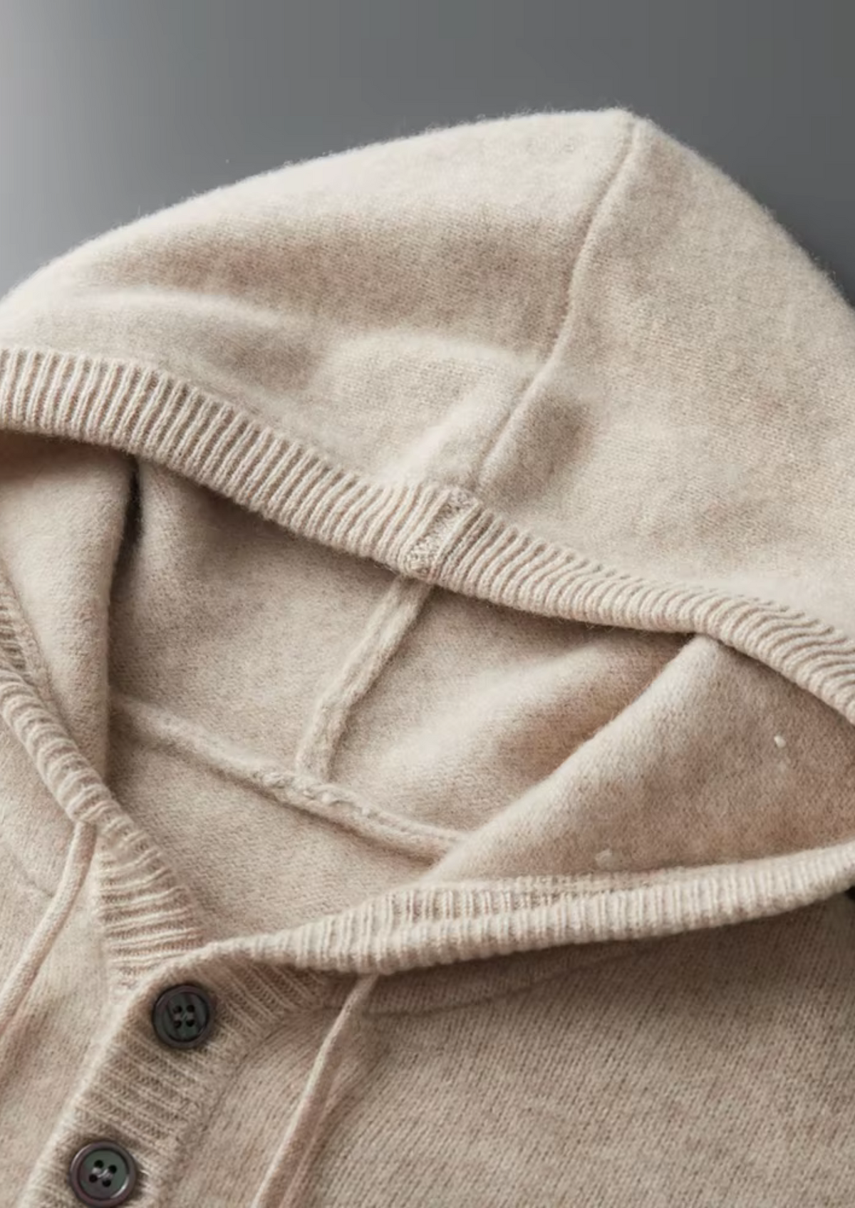 Pure Extra-Fine Merino Wool Button Hoodie | Portovelli