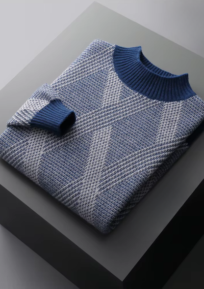Pure Extra-Fine Merino Wool Two Tone Patterned Mockneck | Portovelli