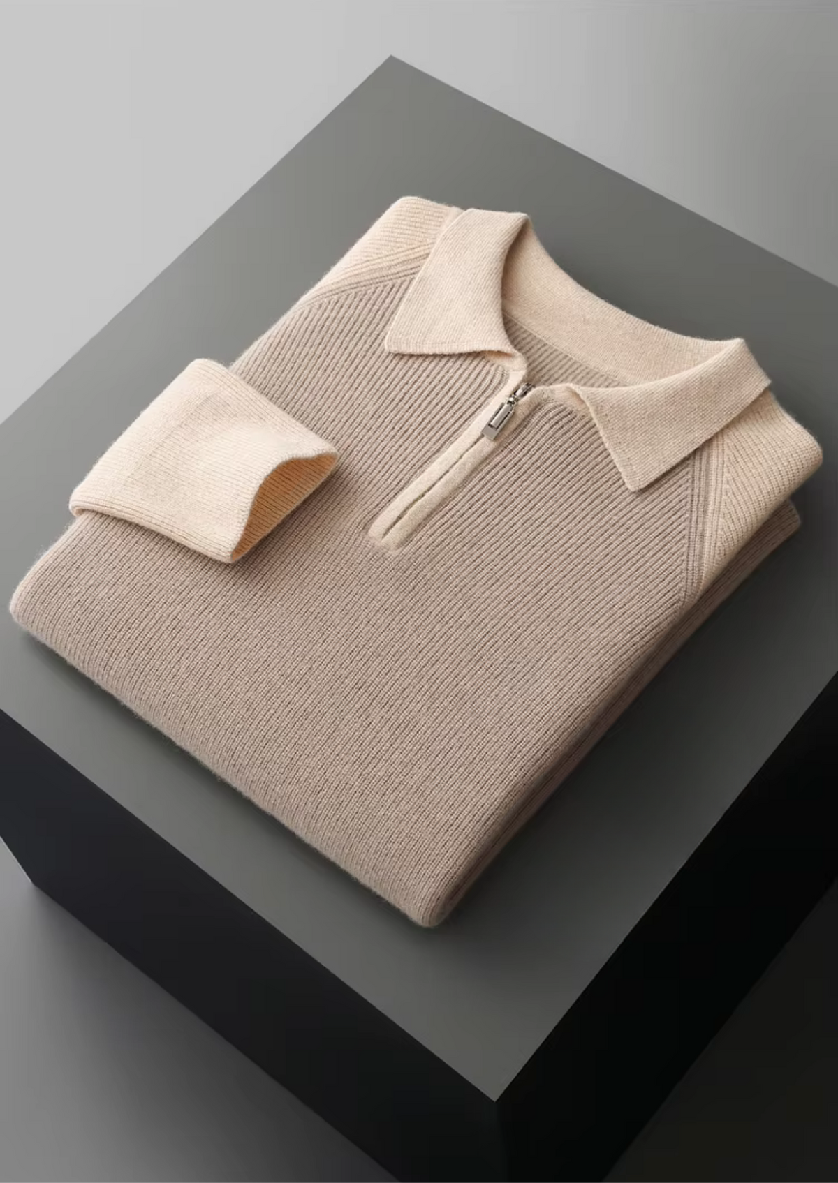 Pure Extra-Fine Merino Wool Two Tone Zipper Sweater Polo | Portovelli