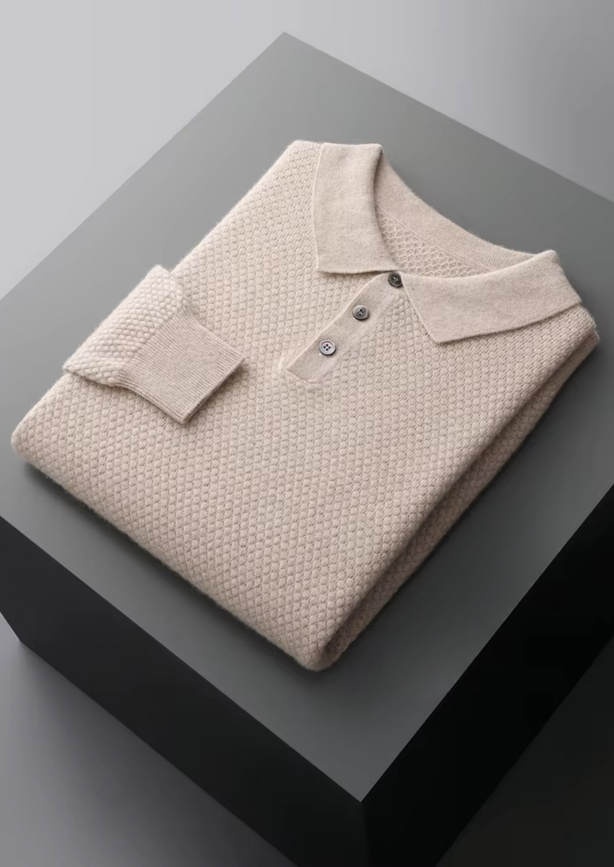 Premium Cashmere Textured Sweater Polo | Portovelli