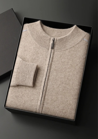 Premium Cashmere Two Tone Zip Cardigan | Portovelli