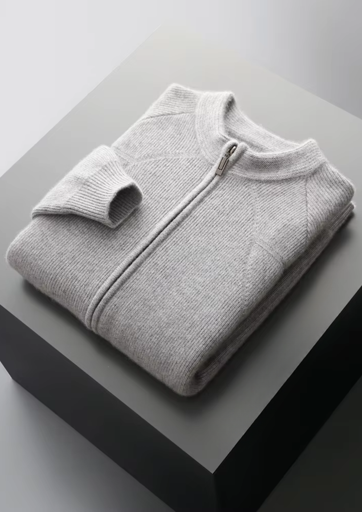 Pure Extra-Fine Merino Wool Ribbed Zip Cardigan | Portovelli