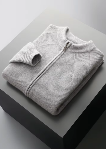 Pure Extra-Fine Merino Wool Ribbed Zip Cardigan | Portovelli