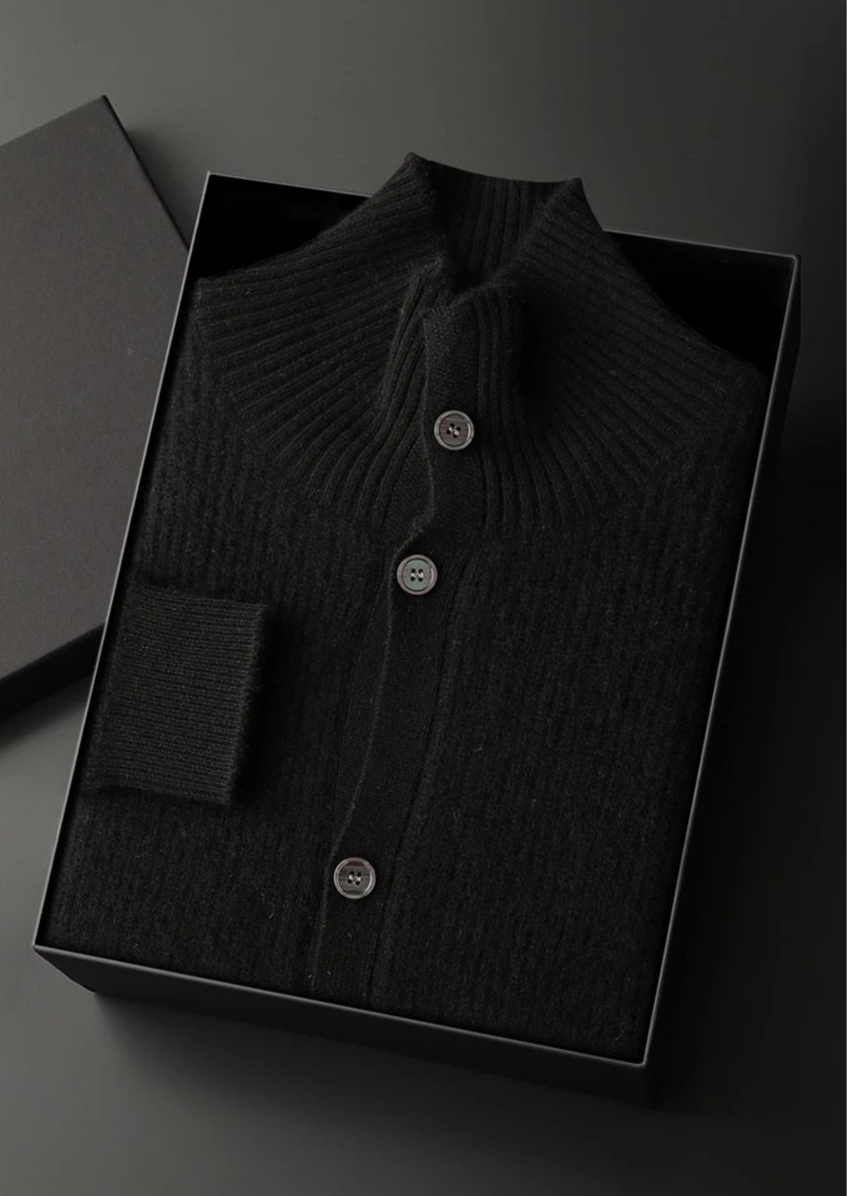 Premium Cashmere Ribbed High Collar Cardigan | Portovelli