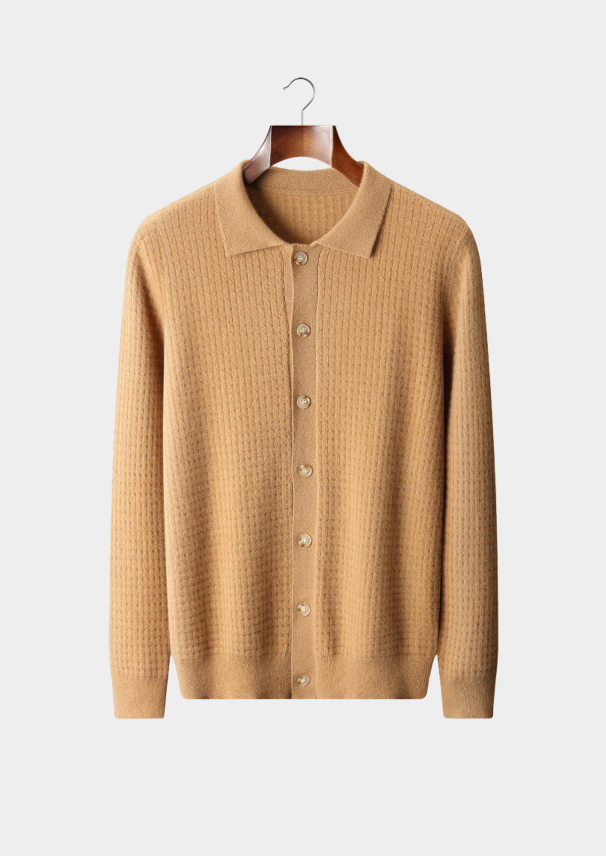 Pure Cashmere Caramel Textured Button Cardigan | Portovelli