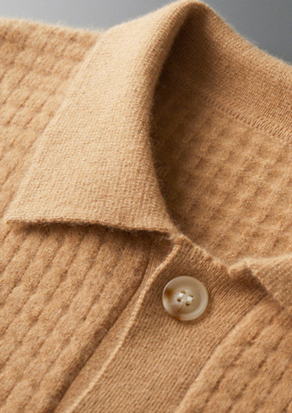 Pure Cashmere Caramel Textured Button Cardigan | Portovelli