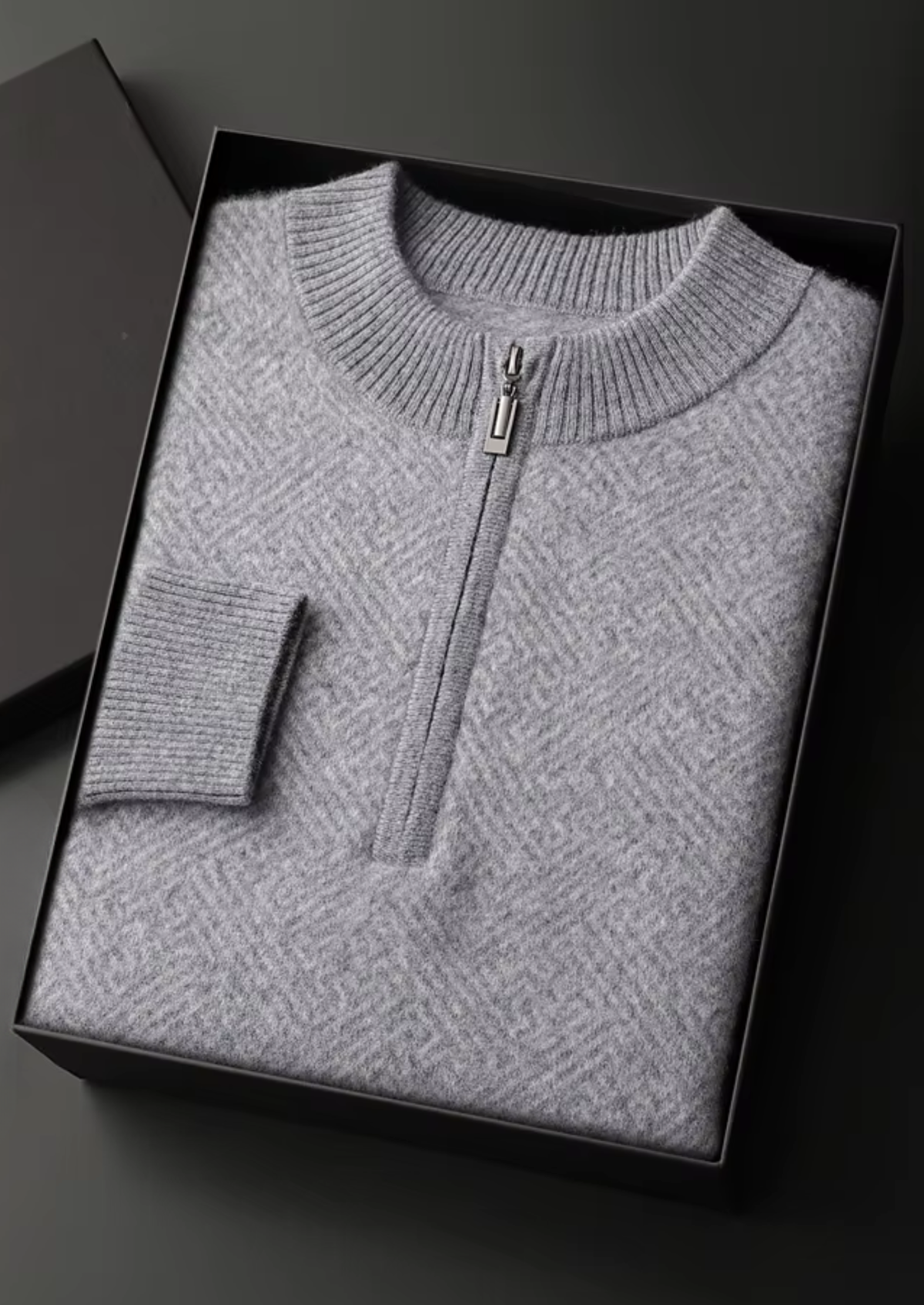 Premium Cashmere Patterned Half-Zip Sweater | Portovelli