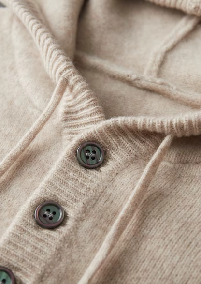 Pure Extra-Fine Merino Wool Button Hoodie | Portovelli