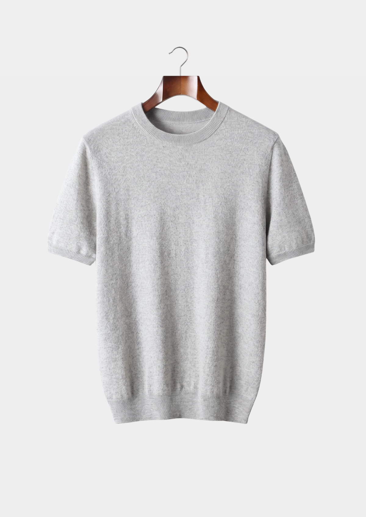 Premium Cashmere Classic Crewneck T-Shirt - Light Gray | Portovelli