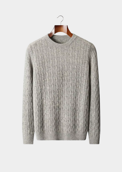 Pure Extra-Fine Merino Wool Nepped Cable Crewneck | Portovelli