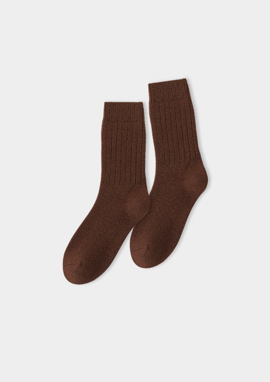 Coffee Ultra-Soft Ribbed Merino Wool Socks | Portovelli