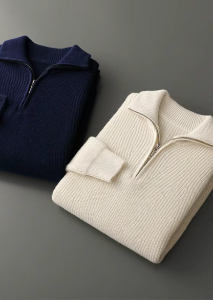 Pure Extra-Fine Merino Wool Ribbed Half-Zip | Portovelli