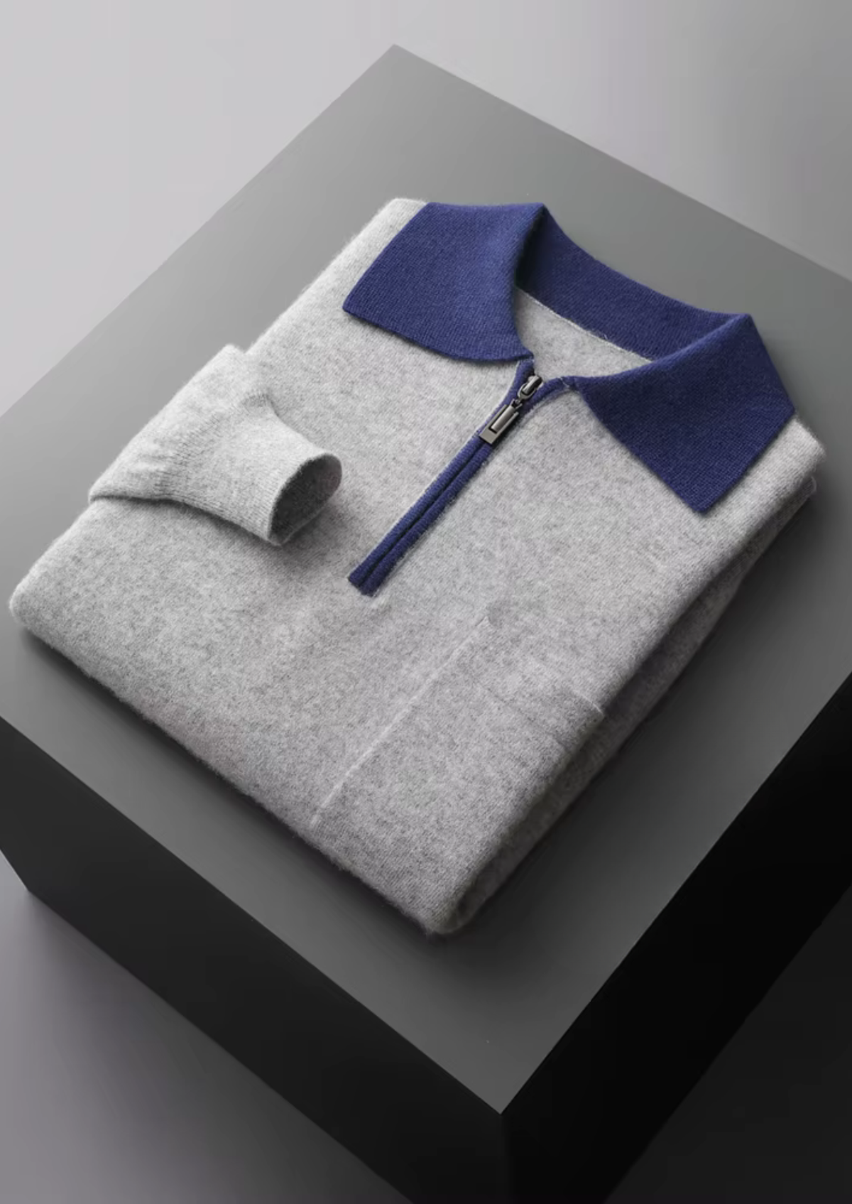 Premium Cashmere Two Tone Zipper Polo | Portovelli